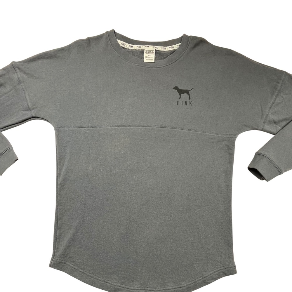 Victoria's Secret PINK Sweatshirt Small Gray Leopard Print Logo Crewneck